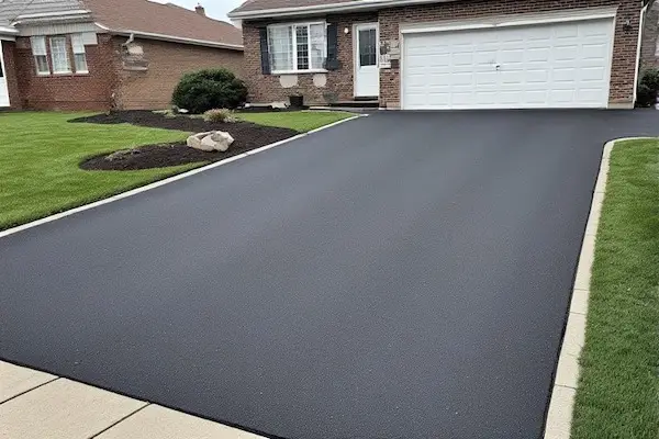 Beautifully maintained residential asphalt driveway showcasing proper care and longevity